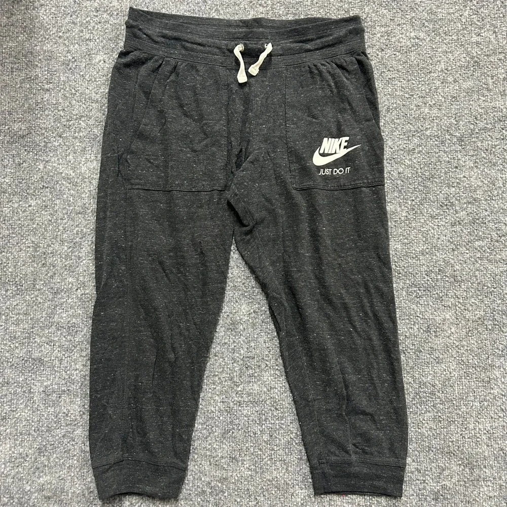 Nike Sweatpants Womens Size S Charcoal Heathered Cropped Joggers Just Do It Logo